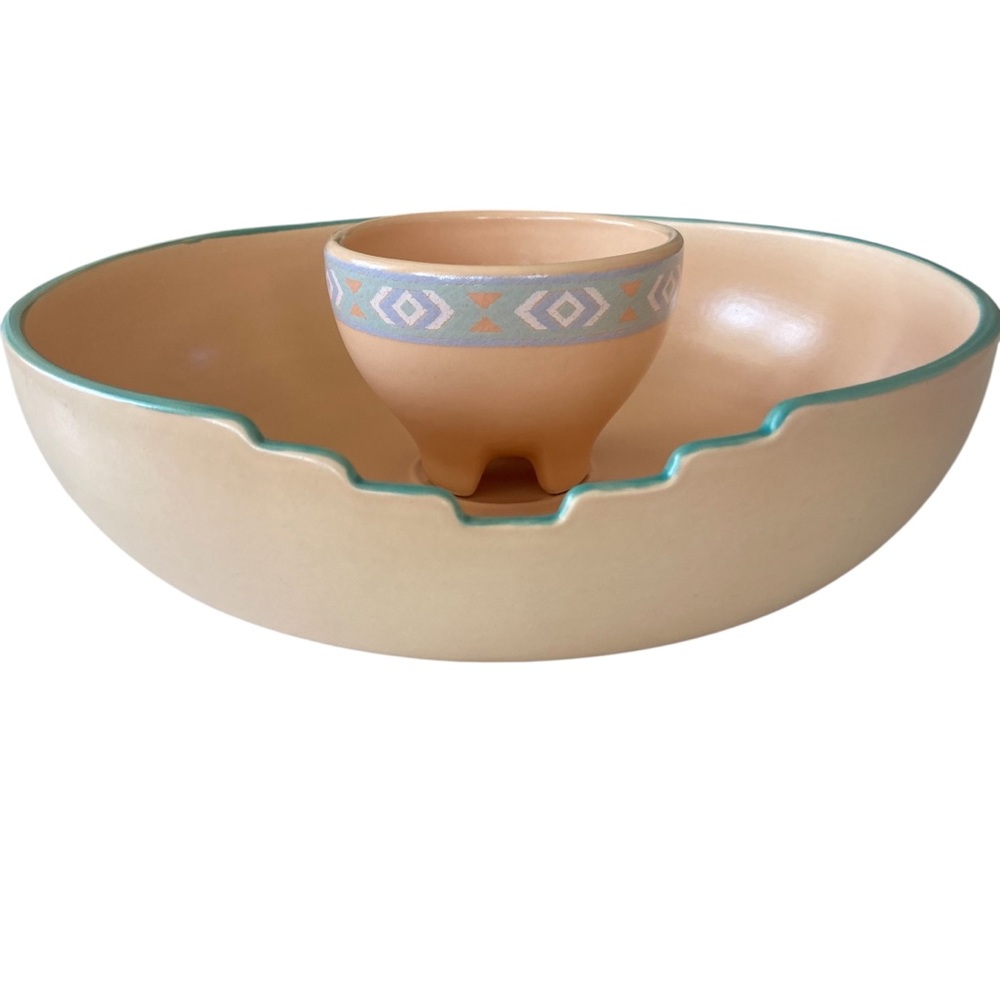 Vintage Santa Fe USA Southwest 13" Chip Dip Bowl Set Aztec Fiesta Cinco De Mayo